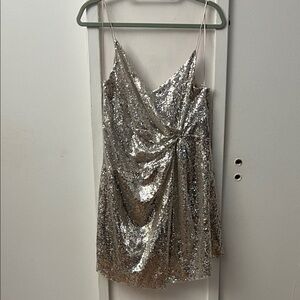 Zara Shimmering Silver Sequin Dress